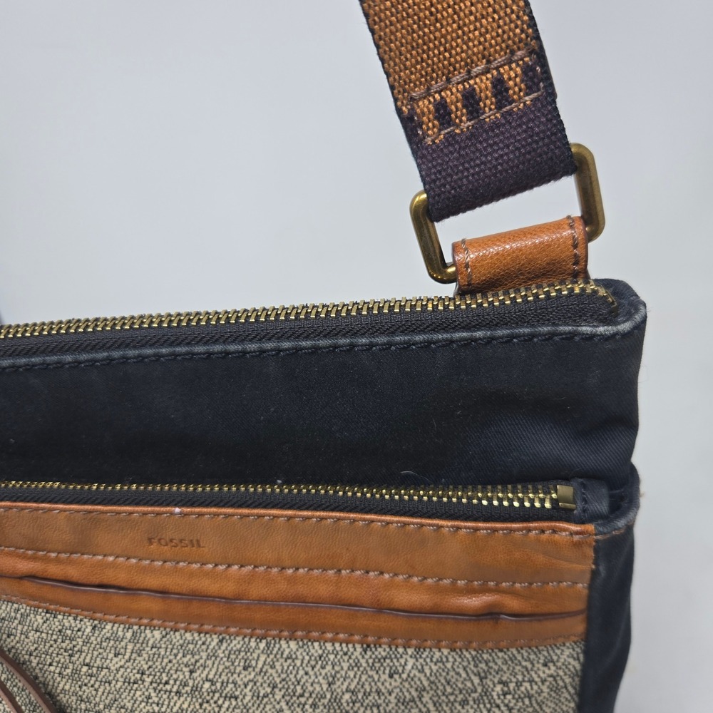Fossil Crossbody Bag Black Nylon Tan Leather Woven Boho Messenger ZB7268 - Picture 7 of 13